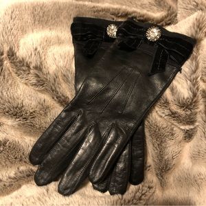 COACH vintage leather and silk black bow gloves size 6.5